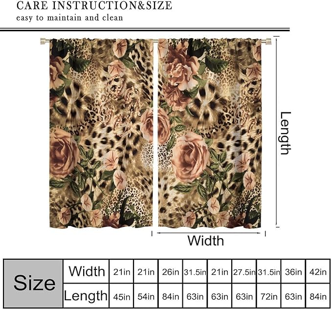 Leopard Floral Blackout Curtains, Cute Boho Floral Cheetah Animal Pattern Safari Natural Theme Window Treatments for Bedroom Living Room 84" W X 84" L
