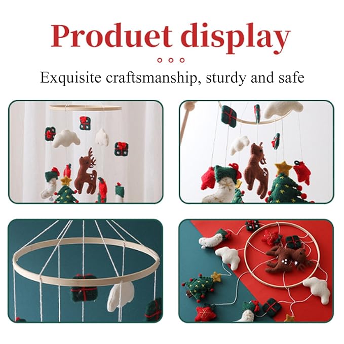 Baby Crib Mobile, Christmas Deer Crib Hanging Toy, Felt Xmas Tree Clouds Stars Baby Wind Chimes, Newborn Gifts for Girls Boys Toys Hanging Christmas Toys Mobile Hanger for