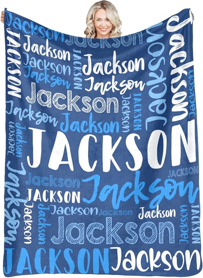 Dr.TOUGH Personalized Blankets with Name Customized Baby Blankets for Girls Boys Adults Monogrammed Blankets and Throws Christmas Birthday Mothers Fathers Valentines Day Gift (Blue,50''×60'')