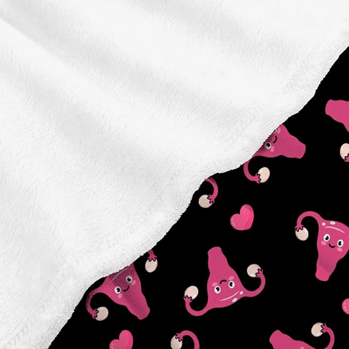Thuswarm Cute Uterus Heart Flannel Throw Blanket Warm Cozy Soft Funny Print Blankets for Bed Couch Sofa Room Decoration Gifts 80"×60" Large for Adult