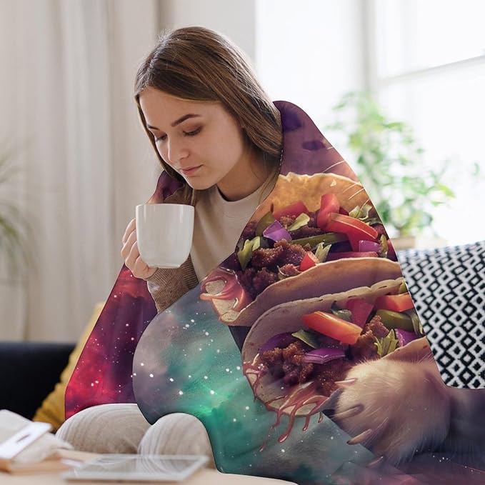 Funny Cat Print Blanket Taco Cute Kitty Animal Galaxy Throw Blankets Gifts for Couch Sofa Stuff Decor Soft Cozy Plush Flannel Bedding for Lover Men Women 40"x50"