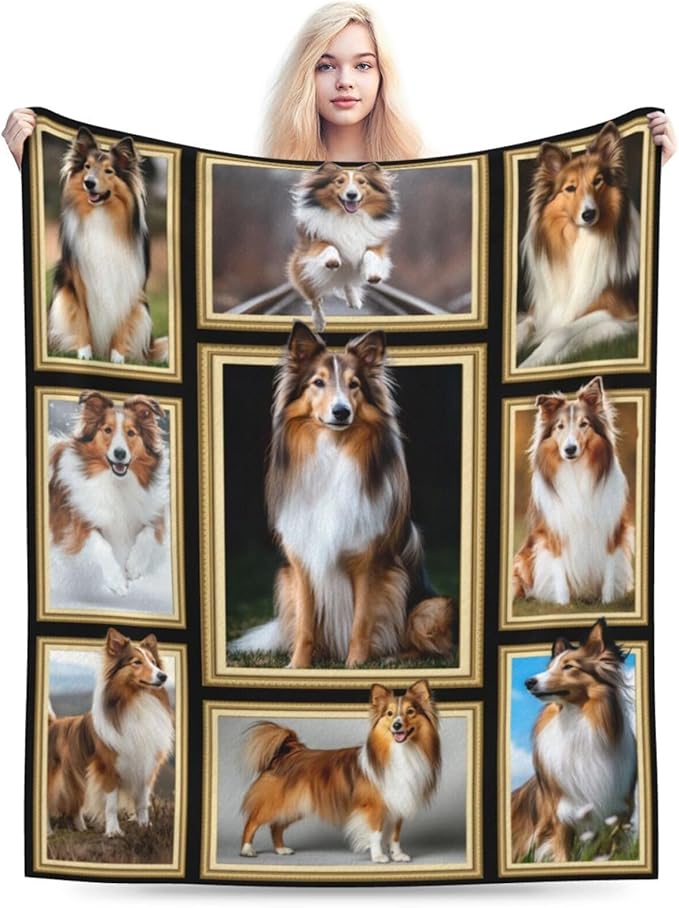 Sheltie Blanket Shetland Sheepdog Decor Gifts Throw Blanket Super Soft Flannel Lightweight Fluffy Plush Cozy Fuzzy Fleece Stuff Blanket for Dog Lover Kids Boys Adults Man for Bed Sofa 40"X50"