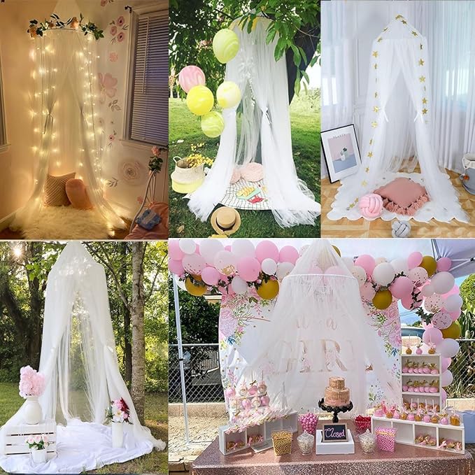 Princess Bed Canopy for Girls and Kids Hanging Mosquito Net for Baby Crib Nook Castle Game Tent Nursery Play Room Decor(White)