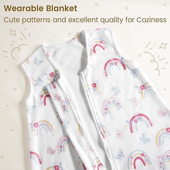 david's kids 3 Pack Micro Fleece Baby Sleep Sack 18-24 Months, Soft Baby Wearable Blankets with 2-Way Zipper, Comfy Sleeping Bags for Toddler Girls Neutral, X-Large Size, Rainbow