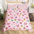 Manfei Christmas Duvet Cover Set King Size, Santa Claus Xmas Trees Snowflake Comforter Cover with 2 Pillowcases, New Year Pink Bedding Set 3pcs for Kids Girls Lightweight Bedspread Cover,No Comforter