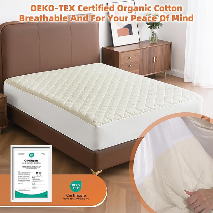 Lofe Organic Cotton King Mattress Protector - Top&Side 100% Waterproof Mattress Protectors, Breathable Organic Mattress Protector, Noiseless King Mattress Protectors Waterproof 80x76x17 in