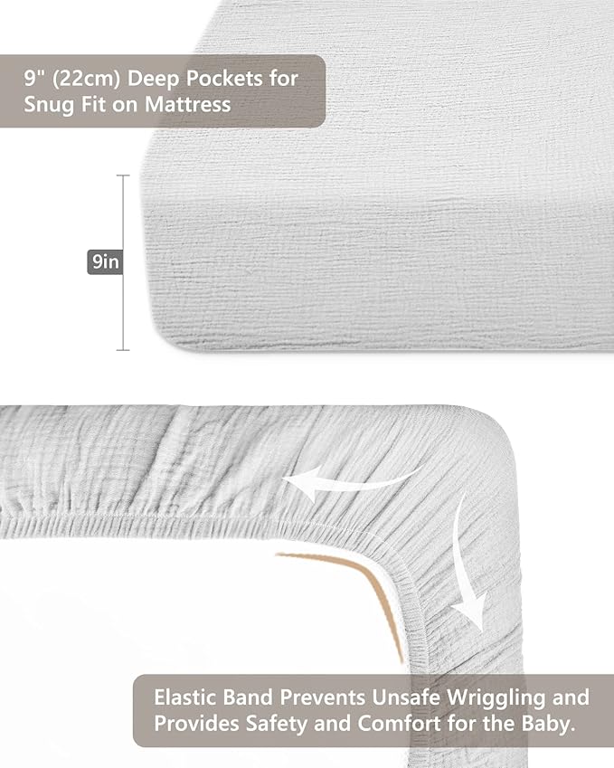 Crib Sheets for Baby Boy Girl 2 Pack, Fitted Crib Mattress Sheet 28" x 52", Muslin Toddler Bedding with Neutral Style, Nursery Bedding Essentials (White & White)