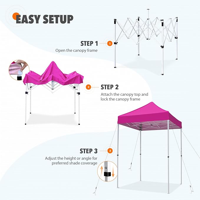 EAGLE PEAK 5x5 Pop Up Canopy Tent Instant Outdoor Canopy Easy Set-up Straight Leg Folding Shelter, Pink