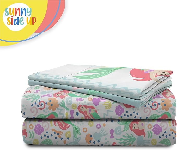 Sunny Side Up Disney The Little Mermaid Full Sheet Set - 4 Piece Kids Bedding Set Includes Pillow Cover - Super Soft Ariel Microfiber Sheets