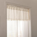 Deeprove White Boho Valance with Tassels Linen Kitchen Short Embroidered Curtain. Farmhouse French Country Rustic Small Window Treatment for Cafe Closet Laundry Dining Restaurant 1 Panel W52 x L18