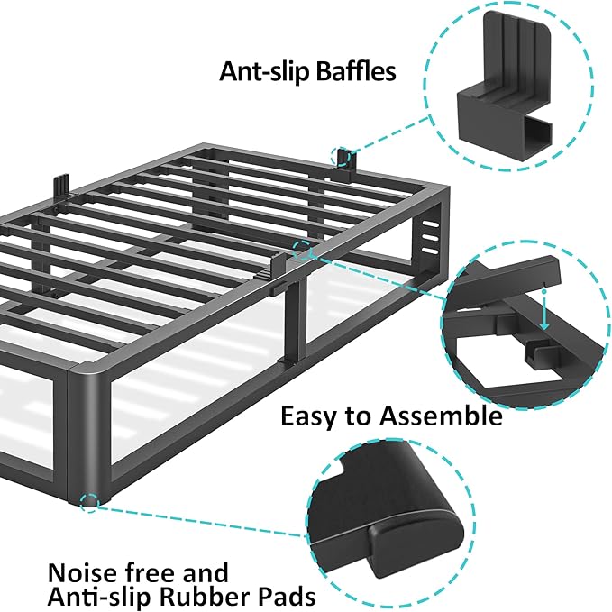 Metal Heavy Duty 18 inch Twin XL Bed Frame with Rounded Corner and Headboard Hole Mattress Retainers 3500 LBS No Box Spring Needed Platform Noise Free Easy Assembly