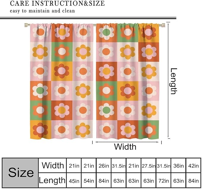 70s Flowers Curtains,Vintage Cute Colorful Abstract Floral for Girls Kids Bedroom Bathroom Curtains Window,Trendy Groovy Funky Novelty Home Window Treatments Drapes 52" W X 84" L