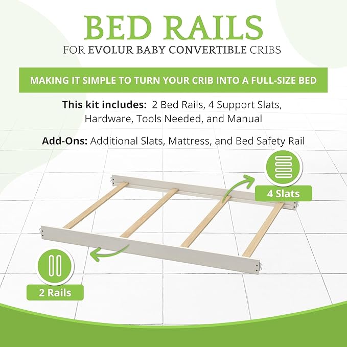 Full-Size Conversion Kit Bed Rails for Evolur Cribs - Solid Wood Convertible Kit to Kids Bed - Transitional Style Rails & Easy-to-Install Child Essentials for Safety (Cloud/Antique Grey/French Grey)