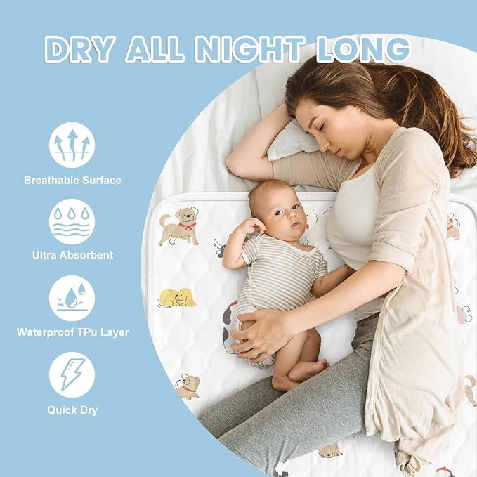 Bed Wetting Pads for Kids & Toddlers, 36"x36" 5 Layer Waterproof Washable Pee Pads, Potty Training Mattress Protector, Absorbent Chuck Pads Non Slip for Bedwetting Kids, Hospitals, Pet (White,2Packs)