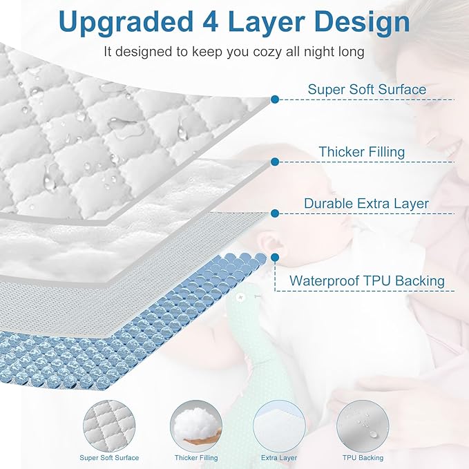 2Pack Waterproof Crib Sheets for Boy, Girl - Cotton 52X28 Fitted Crib Sheets Crib Mattress Protector Sheets,Soft Toddler Bed Sheets,Washable Infant Fitted Baby Bed Sheets (White, 52 * 28inch)