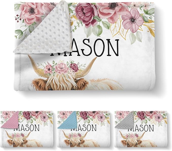 Custom Name Crib Bedding Set, 3 Pcs Personalized Baby Crib Bedding Set, Soft Red Highland Cow Nursery Crib Sets for Boys Girls, Double Layer Toddler Bedding Set Customized Gifts for Newborn Kid