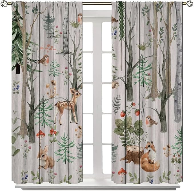 Forest Animal Curtains,Winter Dry Branches Pine Tree Moose Bear Animal Print Curtains for Children Boys and Girls Bedroom Living Room 42x54 Inch