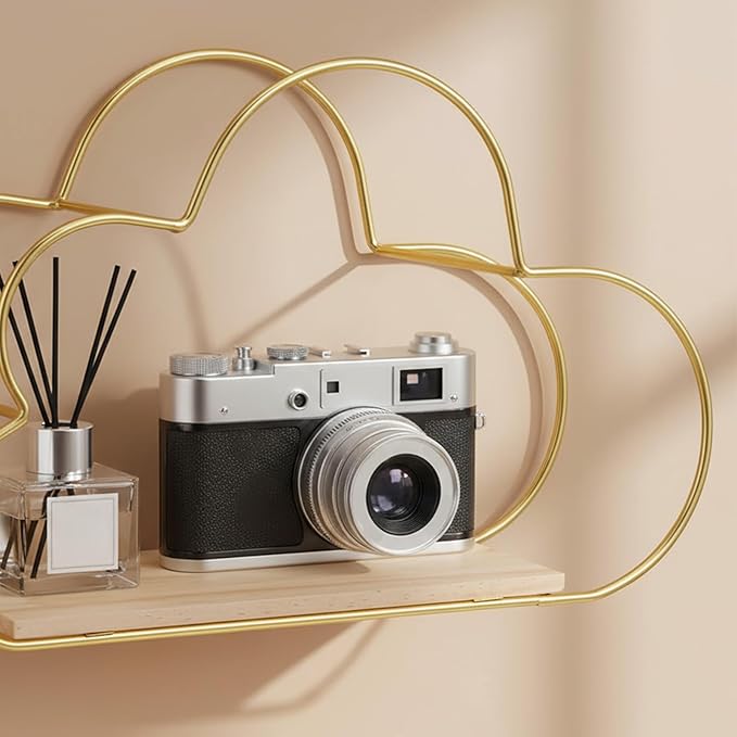 Golden Cloud Shape Floating Shelves Wall Decor,Gold Metal Wire and Wood Base Wall Mounted Shelf Decorations for Home Bedroom Living Room Set of 3
