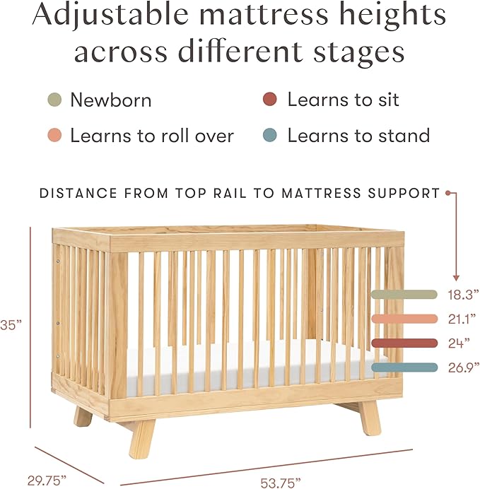 babyletto Hudson 3-in-1 Convertible Crib with Toddler Bed Conversion Kit in Natural, Greenguard Gold Certified
