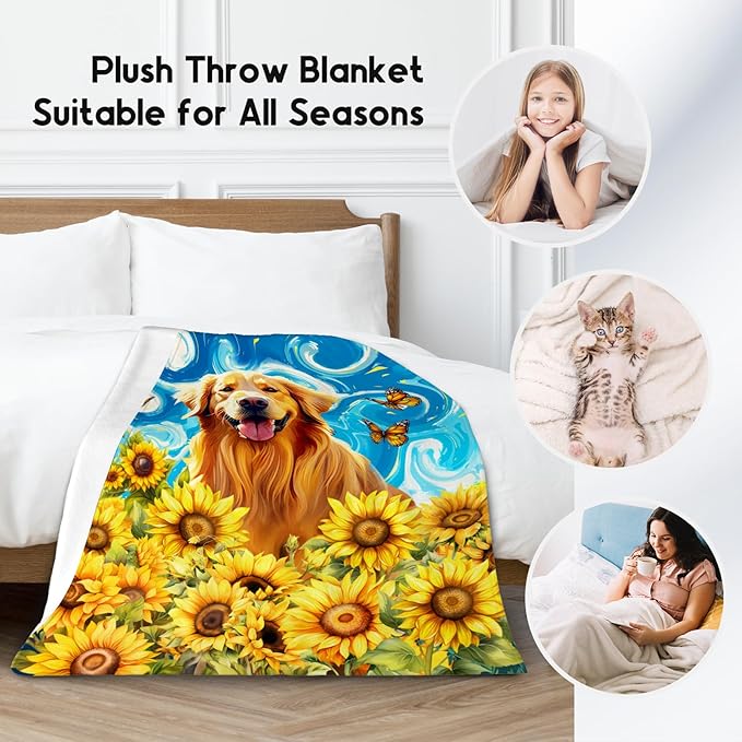 Golden Retriever Blankets for Boys/Girls - Dog Blanket for Dog Lovers - Soft Cozy Lightweight Sunflower Throws Gifts - 30"x40"