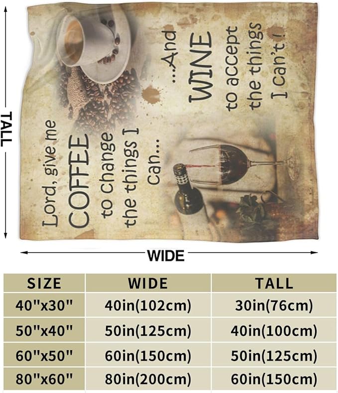 Vintage Coffee Blanket for Girls Boys Drink Wine Throw Blankets Soft Cozy Warm Fuzzy Fleece Lord Bedding Flannel Throws Stuff Gifts for Coffee Lovers Kids Men Women Bedroom Decor 60"x50"