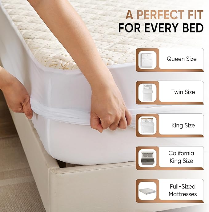 Luxury Quilted Organic Cotton Mattress Protector Queen - 380 GSM Waterproof & Breathable Pad - Deep Pocket Fitted Cover - Soft & Silent Protection