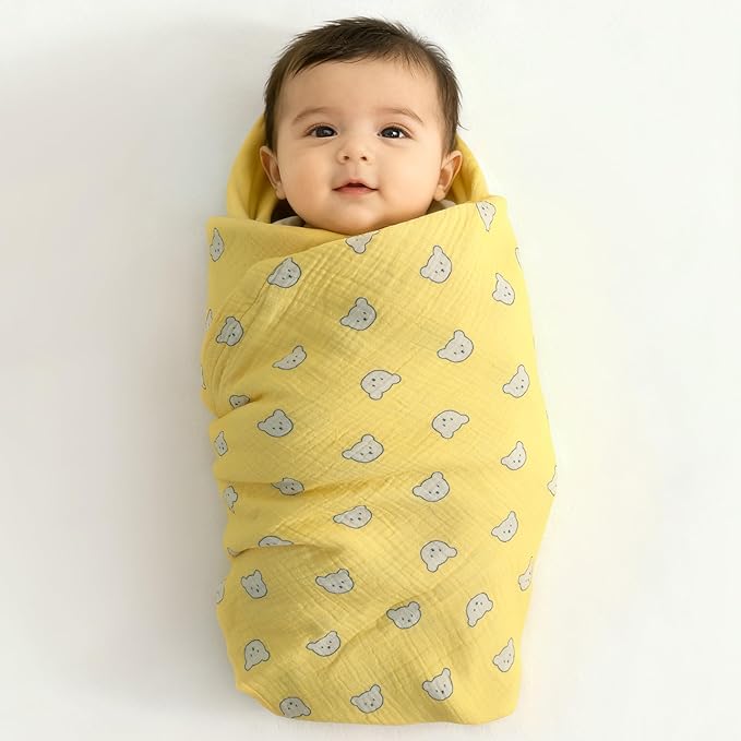 NTBAY 2 Layer Muslin Cotton Baby Swaddle Blanket, 42x60 Soft and Breathable Receiving for Newborns and Infants, Perfect for Crib, Stroller, Travel, Lightweight Nursery Blanket, Honey Bear