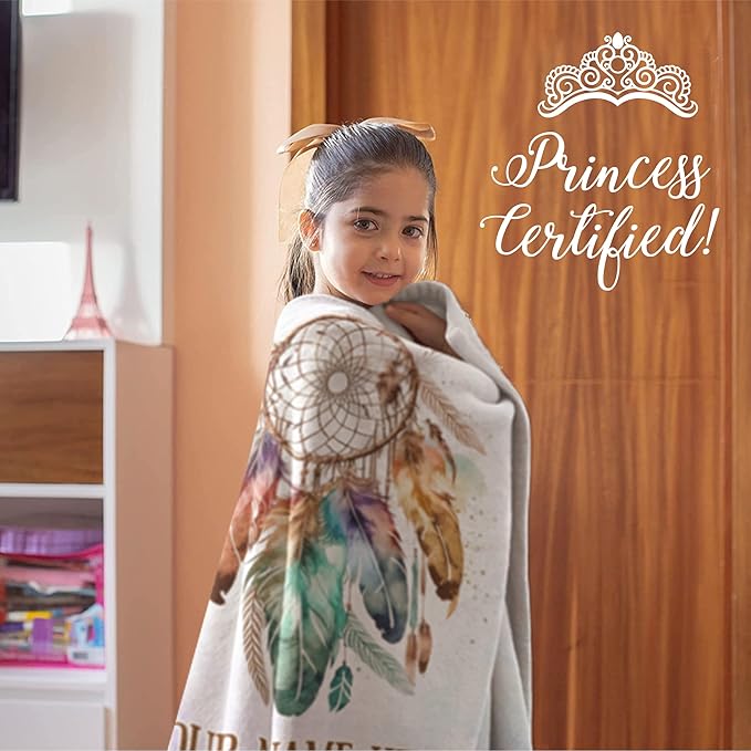 Personalized Dream Catcher Blanket with Colorful Boho Feather Graphic, Cute Custom Name Throw for Kids or Adults, Soft and Plush, Birthday Gift for Women or Men, Big Colorful (Sherpa 60x80)