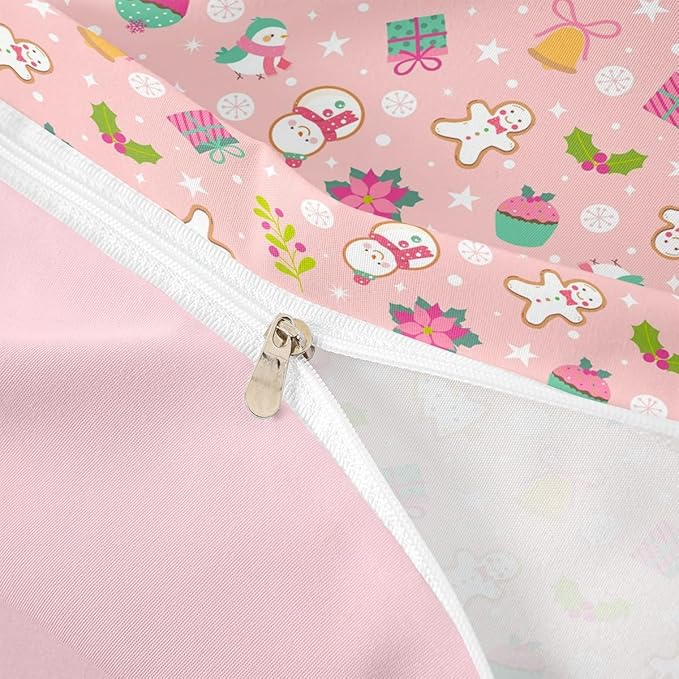 Christmas Kids Bedding Set Cartoon Christmas Tree Snowman Duvet Cover for Boys Children Teens Bedroom Decor Flower Birds Comforter Cover Set Pink New Year Bedspread Cover Queen Size With 2 Pillow Case