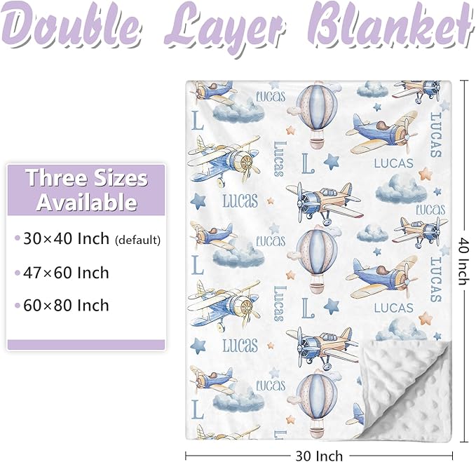 Personalized Baby Crib Bedding Set, 5 Pcs Custom Name Nursery Bedding Set for Girls Boys, Blue Plane Baby Crib Set for Toddlers Infants, Double Layer Bedding Crib Sets Customized Gifts