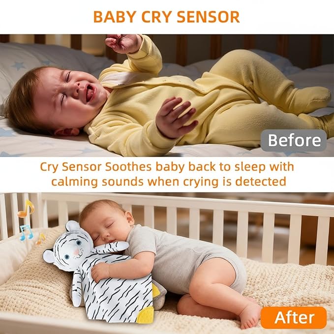 BEREST Baby Sound Sleep Soother- White Noise and Lullaby Infant Sleeping Aid with Cry Sensor at Nap Time Routine, Awesome Babies Gift Portable Plush Toddler Snuggle Toy, Infant Blanket (Milky White)