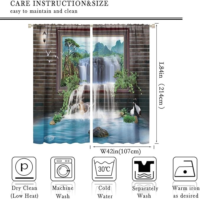 Waterfall Blackout Window Curtains, Tropical Rainforest Jungle Plants Forest Wild Nature Landscape Window Drapes, for Living Room Bedroom 84x84in