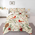Feelyou Cardinal Bird Kids Comforter Set Twin Size Pine Branch Bedding Set Red Berry Duvet Quilt for Kids Boys Girls Bedroom Pine Cone Decor Winter Christmas Pattern Microfiber Ultra Soft Breathable