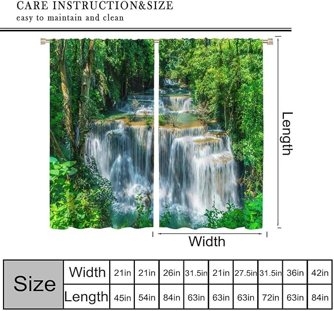 Scenic Nature Blackout Curtains, Natural Falls Landscape Forest Tree Waterfall Scenery Window Drapes, for Bedroom Living Room 52" W X 84" L