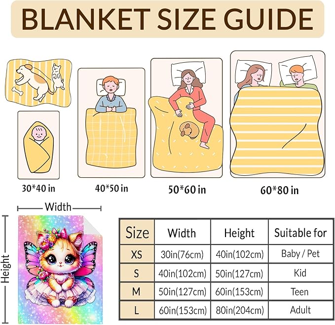 Cat Blanket for Girls, Throw Gift for Toddler Kids Daughter Cat Lovers 40x50 Inches Soft Warm Lightweight Throw Blankets for Sofa Couch Bed Trip
