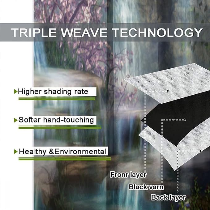 Natural Waterfall Blackout Window Curtains, Waterfalls Flowers Trees Landscape Window Drapes, for Living Room Bedroom 63" W X 63" L