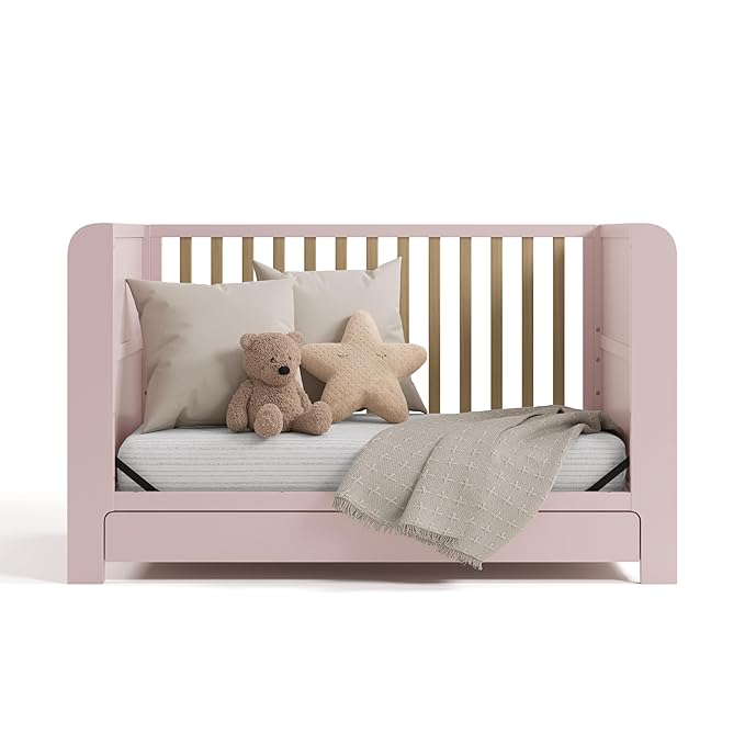 Graco Read-with-Me 4-in-1 Convertible Crib with Drawer (Blush with Driftwood) - GREENGUARD Gold Certified Converts to Toddler Bed, Daybed, and Functional Bookshelves