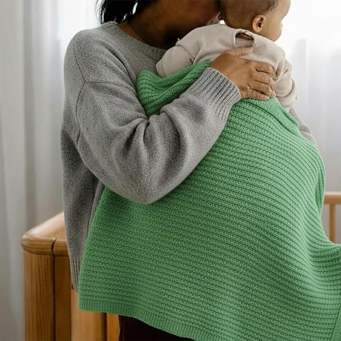 Baby Knit Blanket, 100% Cotton Waffle Patterns, Soft, Cozy, Lightweight Swaddle for Newborn & Infant Swaddling Beige Neutral, Perfect Baby Shower Ideas Green 30x30