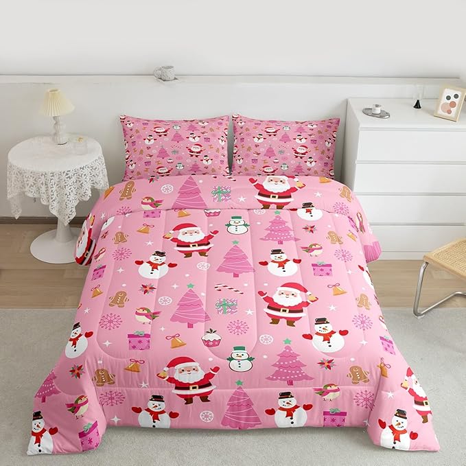 Feelyou Christmas Kids Comforter Set Twin Size Happy New Year Bedding Set Santa Claus Duvet Quilt for Kids Boys Girls Bedroom Merry Christmas Decor Microfiber Ultra Soft Breathable