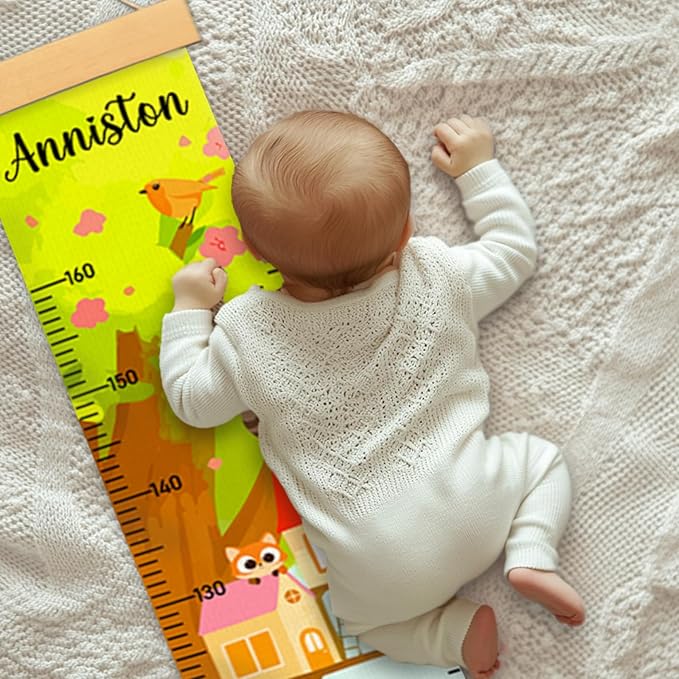 Personalized Name Height Chart for Kids, Kids Growth Chart for Wall, 59" X 7.9" Canvas Removable Height Chart Measuring Ruler for Kids & Baby（Paint Animal Home）