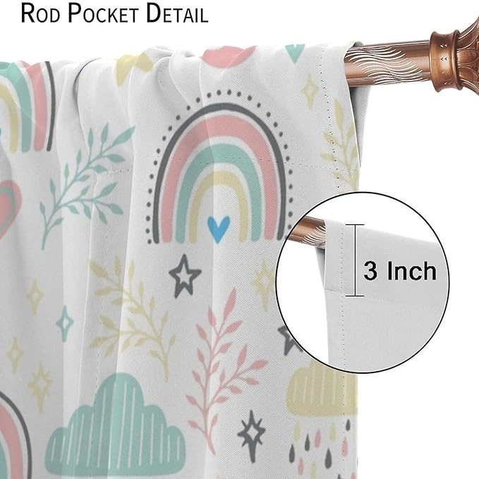 Boho Rainbow Curtains for Kids Nursery Colorful Floral Sun Star Clouds Pastel Bohemian Pattern Print Window Drapes for Girl Bedroom Living Room Kitchen Decor,2 Panel Set,84Wx84H Inch Blackout