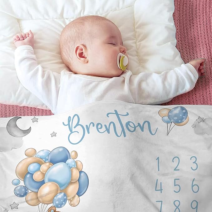 OLIVE OLIVIA Personalized Monthly Baby Milestone Blanket, Baby Months Blanket, Perfect Custom Newborn Gifts,30"x40"