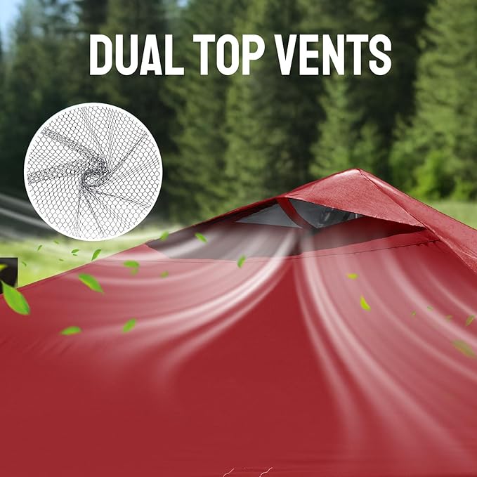 CROWN SHADES Adjustable Height on The Fly, 10x10 Pop Up Canopy - Beach Tent with One Push Setup - Easy Outdoor Sun Shade for Events, Parties, Camping - Outside Shade with STO-N-Go Bag, Red
