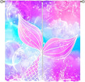 Suitable for Girls Mermaid Curtains, Rainbow Pink Purple Mermaid Tail Fish Scales Fantasy Ocean Print Curtains for Living Room Children Baby Room Nursery, 42x44 Inches