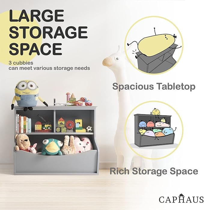 CAPHAUS Kids' Toy Storage Organizer, Open Storage Cubby, Multifunctional Book and Toy Storage Cabinet, Book and Toy Storage Shelf for Nursery, Playroom, Closet, Home Organization Toy Bookcase