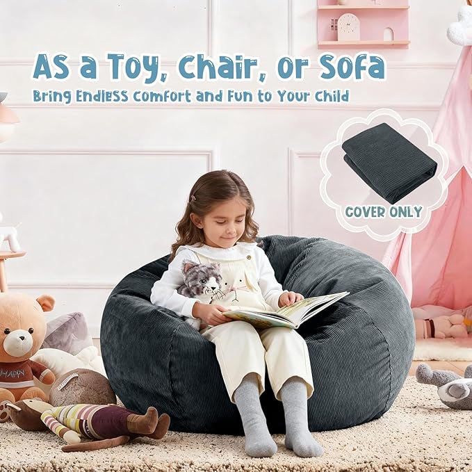 Nobildonna Bean Bag Chair Cover (No Filler) for Kids and Adults,Beanbag Stuffed Animal Storage Without Filling Plush Toys Holder and Organizer Soft Premium Corduroy 200L