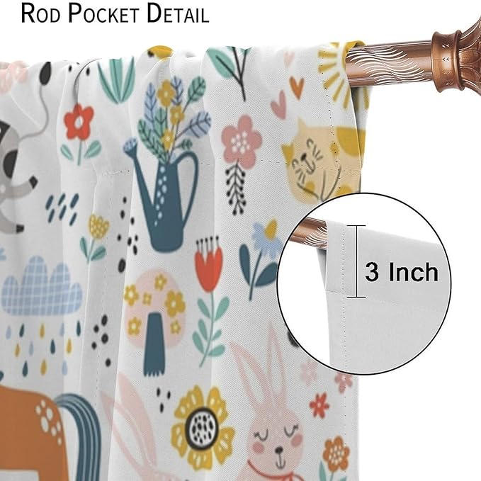 Farm Animal Curtains for Kids, Cartoon Cute Wild Animal Window Treatments Woodland Farmhouse Cow Horse Pig Window Drapes for Girls Boys Nursery Toddler Bedroom 42x63in
