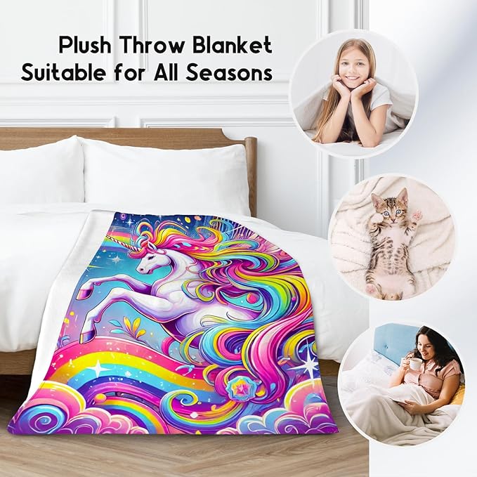 Unicorn Blankets - Kids Blanket Gifts for Girls - Flannel Soft Cute Throws for Room Decor, Couch,Bed - 60"x80"