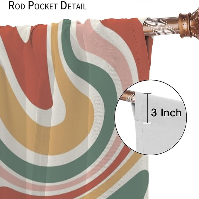 70S Abstract Wavy Swirl Curtain for Bedroom Windows,Retro Boho Minimal Teen Girls Kids Living Room Restroom Window Treatments Drapes 72"" W X 63"" L, Style-4