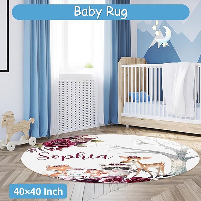 Custom Name Crib Bedding Set, 5 Pcs Personalized Woodland Animals Theme Baby Bedding, Crib Set for Boys Girls, Double Layer Nursery Bedding Sets for Infant Newborns, Toddlers Crib Bed Set